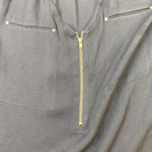 Rebecca Taylor Black Sleeveless Womens Blouse Zipper Front Faux Pockets Size 4 - Picture 4 of 6